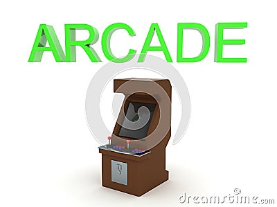 3D rendering of arcade cabinet and arcade text above Stock Photo