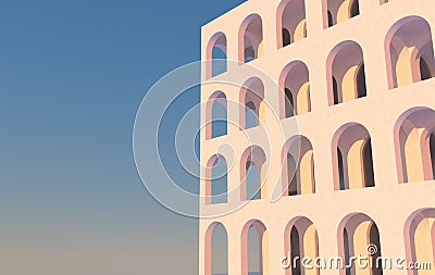 3d rendering. Arch hallway geometric background, architectural corridor, arch columns, empty wall. ancient housing Banner for Stock Photo