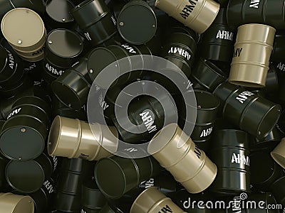 3D rendering army barrels Stock Photo