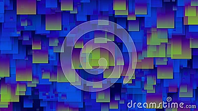3D rendering of an array of square stickers. Stickers of different sizes in space Stock Photo