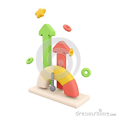 3d rendering arrows grow up speedometer icon. 3d render fast arrows grow up speedometer icon. Arrows grow up measured by Stock Photo