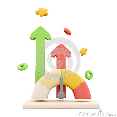 3d rendering arrows grow up speedometer icon. 3d render fast arrows grow up speedometer icon. Arrows grow up measured by Stock Photo