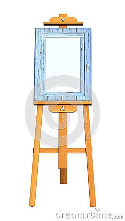 3D Rendering Art Frame on Wooden Easel on White Stock Photo