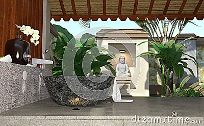 3D Rendering Asian Bath Stock Photo