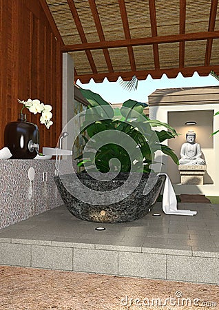 3D Rendering Asian Bath Stock Photo