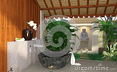 3D Rendering Asian Bath Stock Photo