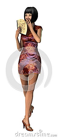 3D Rendering Asian Woman on White Stock Photo