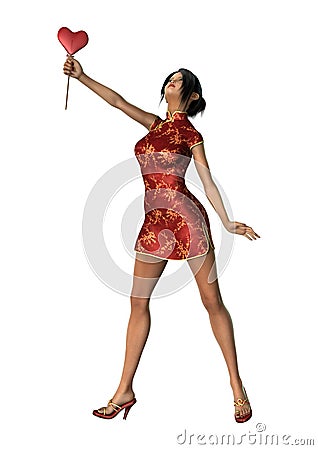 3D Rendering Asian Woman on White Stock Photo