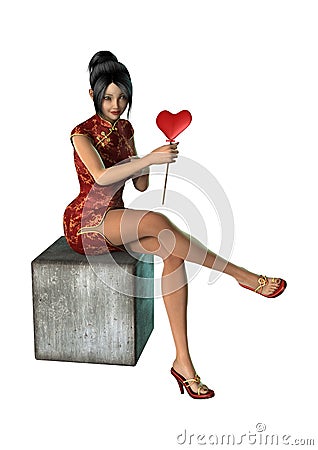 3D Rendering Asian Woman on White Stock Photo