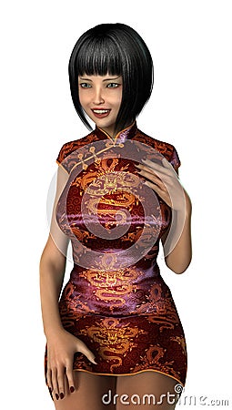 3D Rendering Asian woman on white Stock Photo