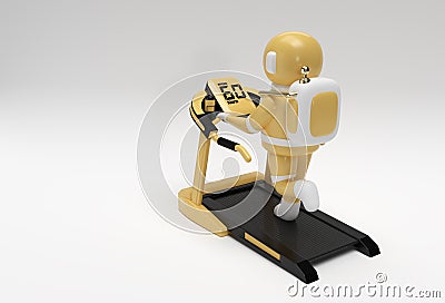 3d Rendering Astronaut Running Treadmill Machine on a Futuristic Background Stock Photo