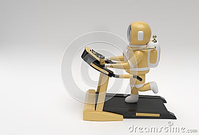 3d Rendering Astronaut Running Treadmill Machine on a Futuristic Background Stock Photo