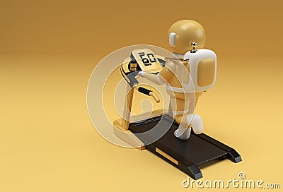 3d Rendering Astronaut Running Treadmill Machine on a Futuristic Background Stock Photo