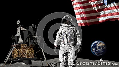 3D rendering. Astronaut saluting the American flag. CG Animation. Elements of this image furnished by NASA Stock Photo