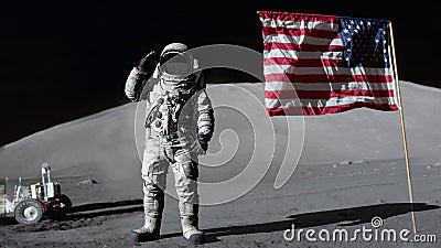 3D rendering. Astronaut saluting the American flag. CG Animation. Elements of this image furnished by NASA Stock Photo