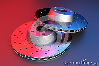 3D rendering. Auto spare parts for car, brake disk on white background Stock Photo