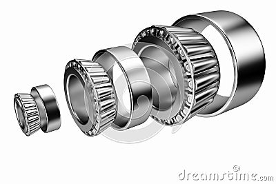 3D rendering. Automotive bearings auto spare parts. Tapered roller bearing Stock Photo