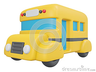 3D Rendering back to school bus cartoon style. Cartoon Illustration