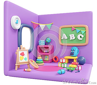 3D Rendering back to school interior play room for toddler cute icon cartoon style Cartoon Illustration