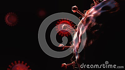 3D rendering bacteriophage flu virus micro organism cell under microscope, coronavirus disease, COVID-19, 8K Stock Photo