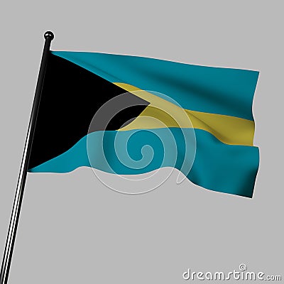 The flag of Bahamas flutters in the wind. 3d rendering, isolated image. Stock Photo