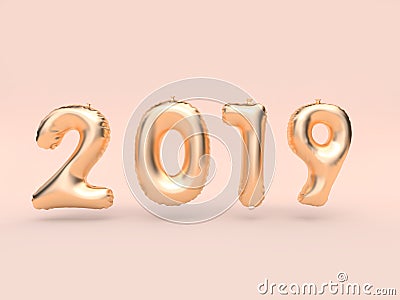 2019 balloon text/number gold floating 3d rendering pink background Stock Photo