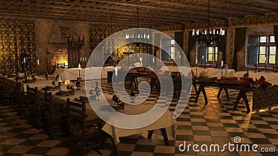 3D Rendering Banquet Hall Stock Photo