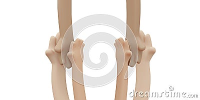 3D Rendering of bare hand concept of help support unity and teamwork. Cartoon Illustration