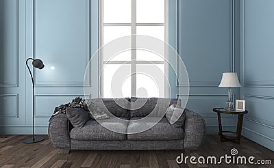 3d rendering beautiful blue living room with loft sofa Stock Photo