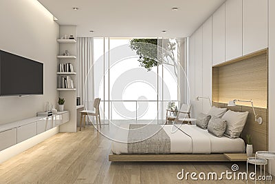 3d rendering beautiful loft minimal bedroom Stock Photo