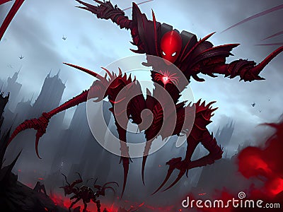 a 3d rendering of a beautiful monster evil flying on the ground , Ai Generated Stock Photo