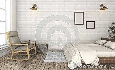 3d rendering beautiful white brick wall vintage bedroom Stock Photo