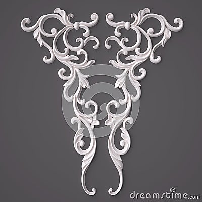 3d rendering beautiful white Gypsum carving decoration of architecture. classic interior detail made of plaster. Stock Photo