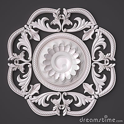 3d rendering beautiful white Gypsum carving decoration of architecture. classic interior detail made of plaster. Stock Photo