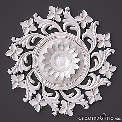 3d rendering beautiful white Gypsum carving decoration of architecture. classic interior detail made of plaster. Stock Photo