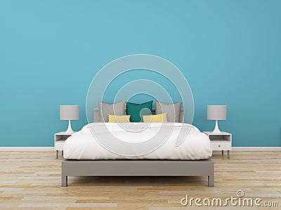 3D Rendering bedroom on colorful background, interior illustration Cartoon Illustration