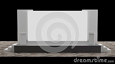 3D rendering of big blank screen backdrop and podium on stage with stairway for speaker and conference event Stock Photo