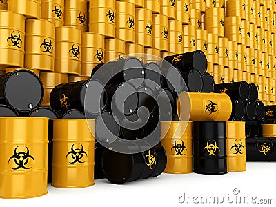 3D rendering biohazard barrels Stock Photo