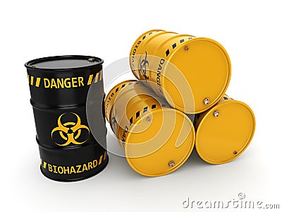 3D rendering biohazard barrels Stock Photo