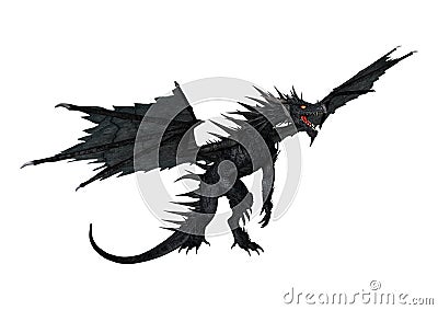 3D Rendering Black Dragon on White Stock Photo
