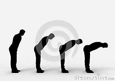 3d rendering. black flat color business men take a bow as apologize level of Japanese culture concept Stock Photo