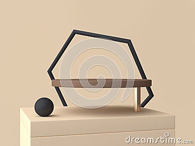 3d rendering black geometric abstract frame and brown circle podium Stock Photo