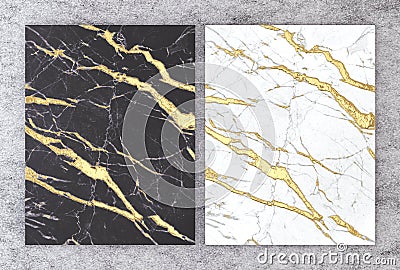 3D rendering of black and white marble with golden foil for wedding and greeting invitation card or your project interior design Stock Photo