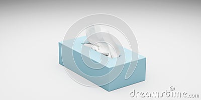 3D rendering of a blue box with paper tissues isolated on white background Stock Photo