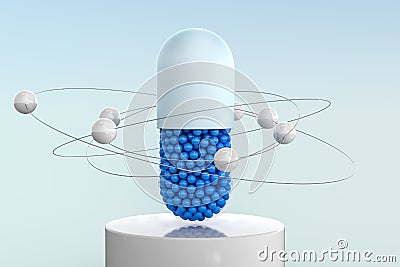 3d rendering, blue capsule with white background Cartoon Illustration