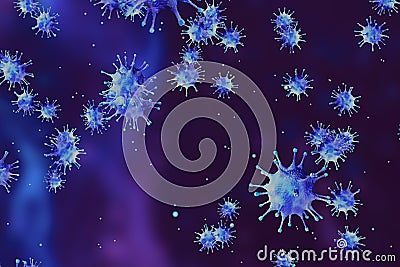 3D rendering, blue coronavirus cells covid-19 influenza flowing on abstract blue background Stock Photo