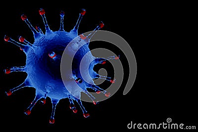 3D rendering, blue coronavirus cells covid-19 influenza flowing on black background as dangerous flu strain cases as a pandemic Stock Photo