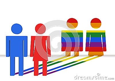 3d rendering. Blue male and red female symbol which have LGBT rainbow color as shadow. free to choose gender concept. Stock Photo