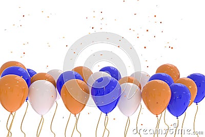 3D rendering of blue, orange, white balloons on white background Stock Photo