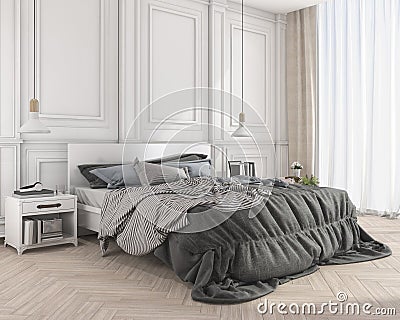 3d rendering blue soft classic bed in classic bedroom Stock Photo